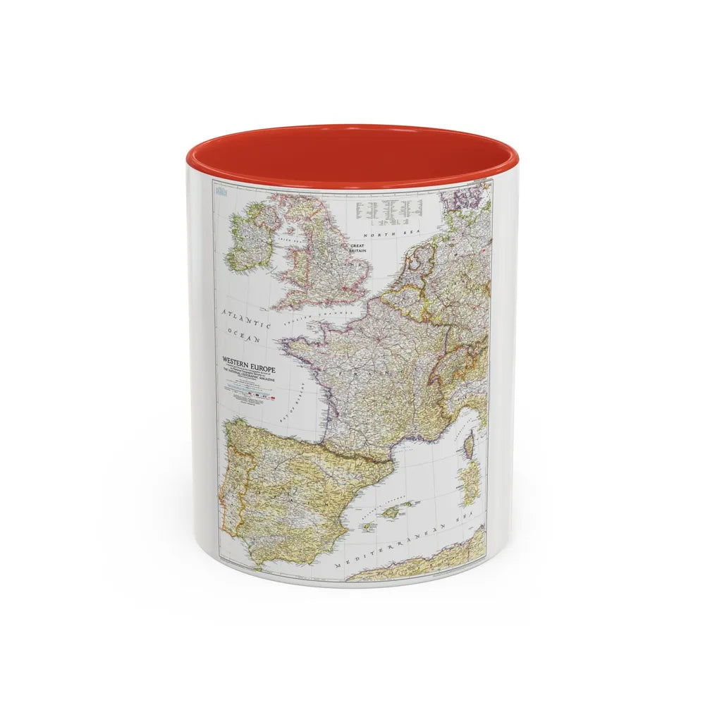 Europe, Western (1950) (Map) Accent Coffee Mug-11oz-Red-Go Mug Yourself