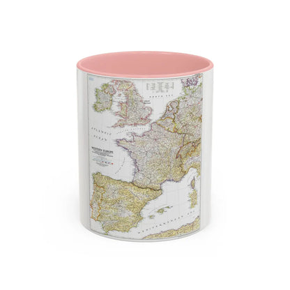 Europe, Western (1950) (Map) Accent Coffee Mug-11oz-Pink-Go Mug Yourself