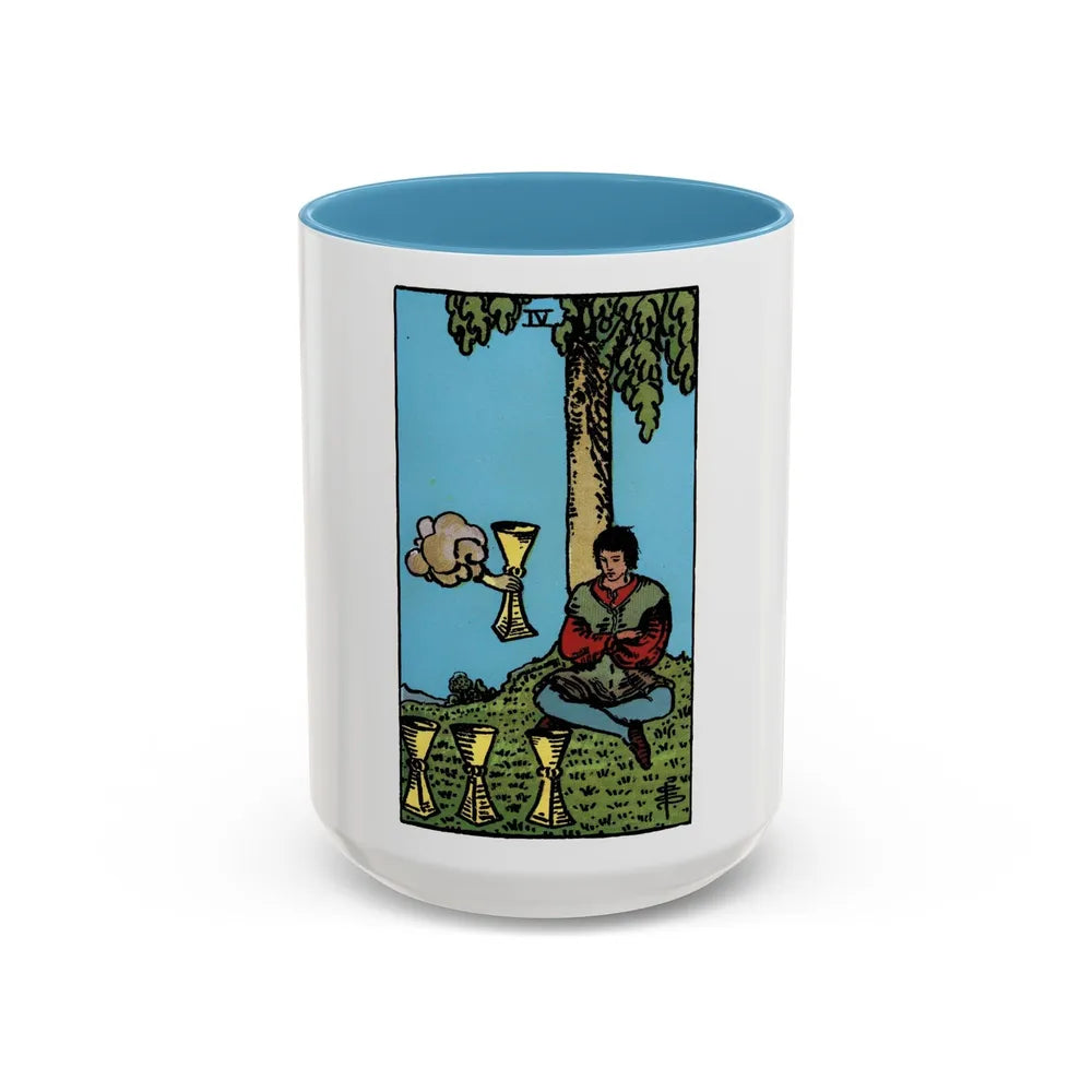 The 4 of Cups (Tarot Card) Accent Coffee Mug-15oz-Light Blue-Go Mug Yourself