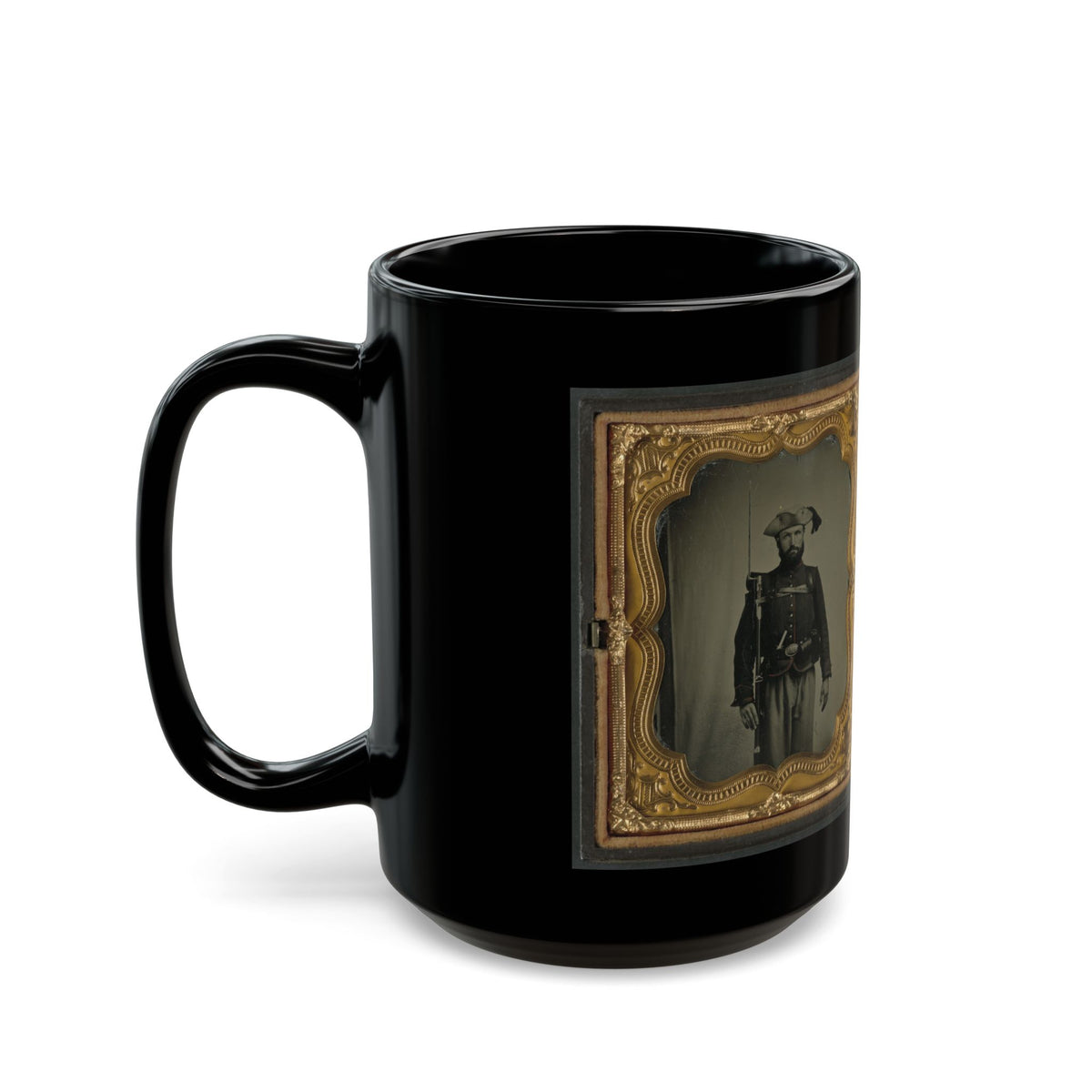 Two Unidentified Soldiers In 34th Ohio Infantry Regiment Uniforms With Bayoneted Muskets (U.S. Civil War) Black Coffee Mug
