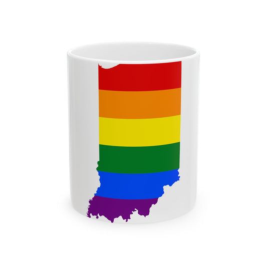 LGBT flag map of Indiana (United States) White Coffee Mug