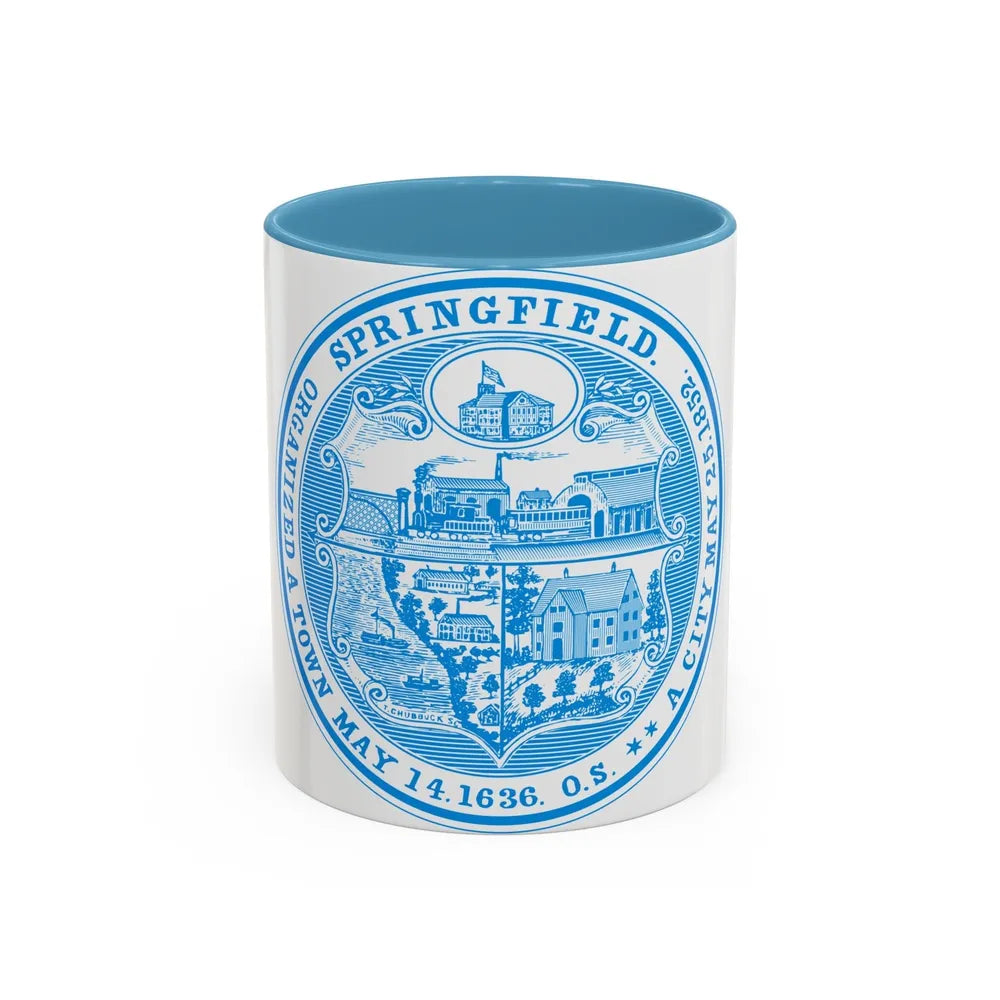 Seal of Springfield Massachusetts - Accent Coffee Mug-11oz-Light Blue-Go Mug Yourself