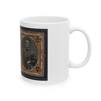 Unidentified Soldier In Confederate Artillery First Lieutenant's Uniform Holding Sword, With Lock Of Hair In Case (U.S. Civil War) White Coffee Mug
