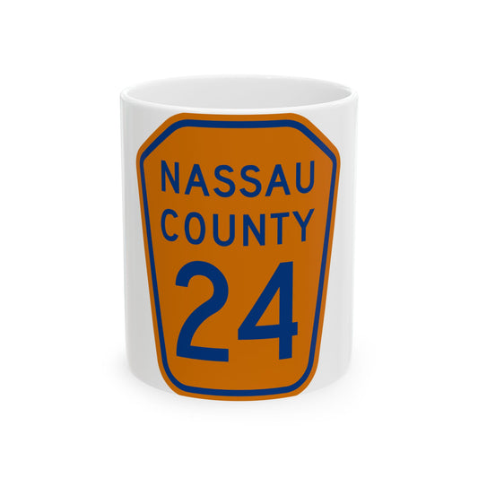 Nassau County 24 NY (New York) (Road Sign) White Coffee Mug
