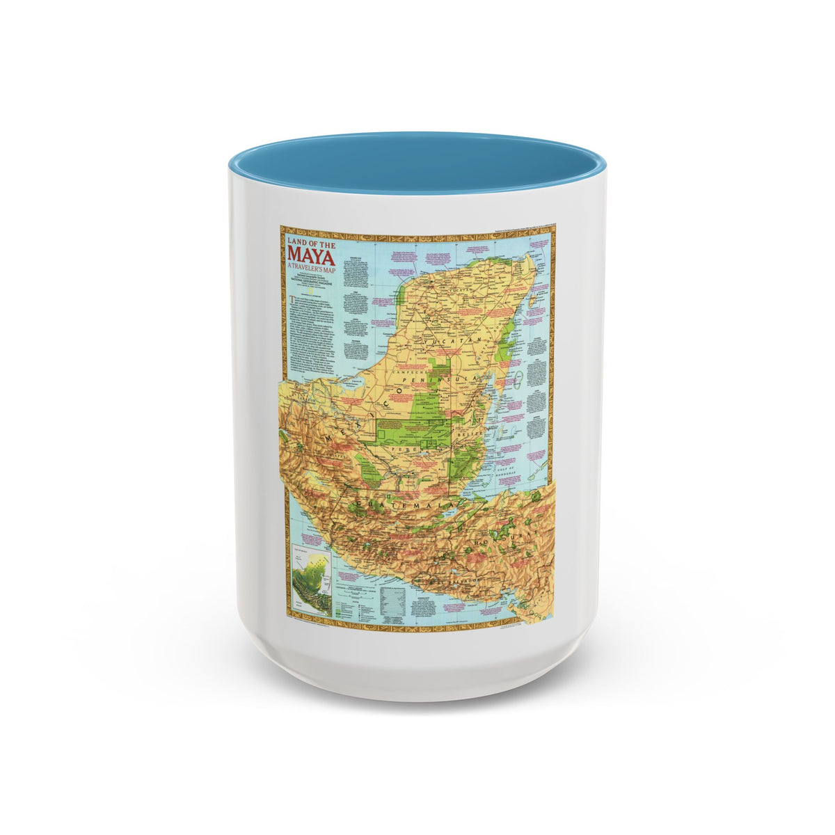 North America - Land of the Maya, A Traveller's Map (1990) (Map) Accent Coffee Mug