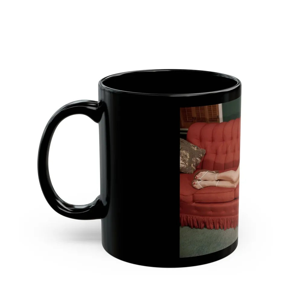 Doris Day #62 - Beautiful Feet & Red Painted Toes in White Thong Sandals (Vintage Female Icon) Black Coffee Mug-Go Mug Yourself