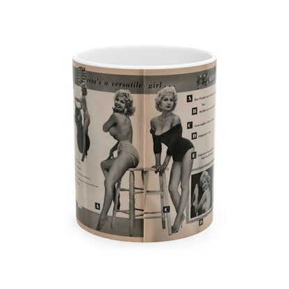 Greta Thyssen #142 - Pages 1 & 2 of 4 with 5 B&W Photos, Captions & Headlines from Jem Mag. June '58 (Vintage Female Icon) White Coffee Mug-11oz-Go Mug Yourself