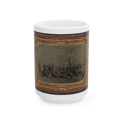 Group Of 26 Unidentified Soldiers In Union Uniforms With Stacked Bayoneted Muskets In Front Of Tree (U.S. Civil War) White Coffee Mug