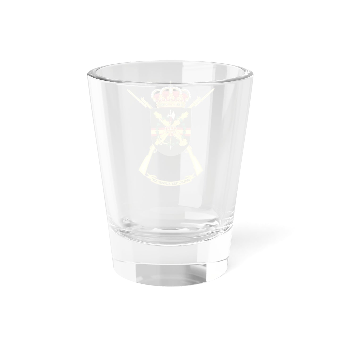 Former Coat of Arms of the 2nd Spanish Legion Brigade King Alfonso XIII Cross of Burgundy (Spain) (Coat of Arms) Shot Glass 1.5oz