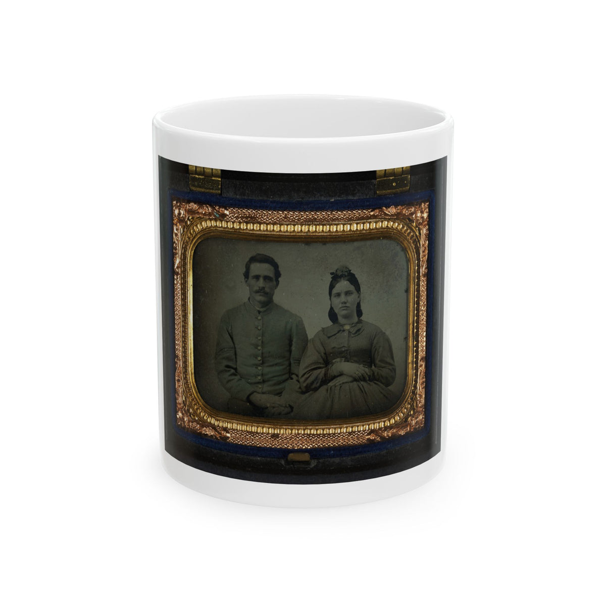 Unidentified Soldier In Union First Sergeant's Uniform And Unidentified Woman In Dress (U.S. Civil War) White Coffee Mug
