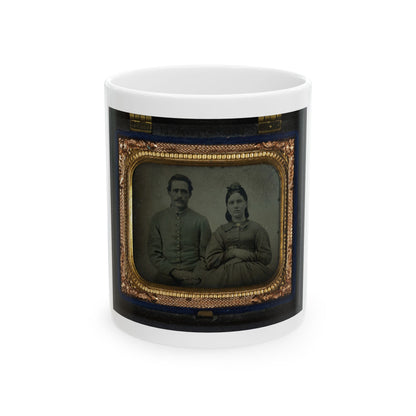 Unidentified Soldier In Union First Sergeant's Uniform And Unidentified Woman In Dress (U.S. Civil War) White Coffee Mug