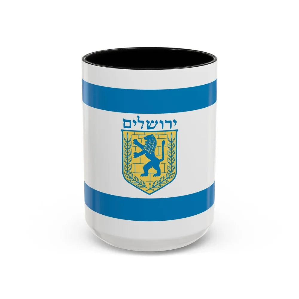 Flag of Jerusalem Israel - Accent Coffee Mug-15oz-Black-Go Mug Yourself