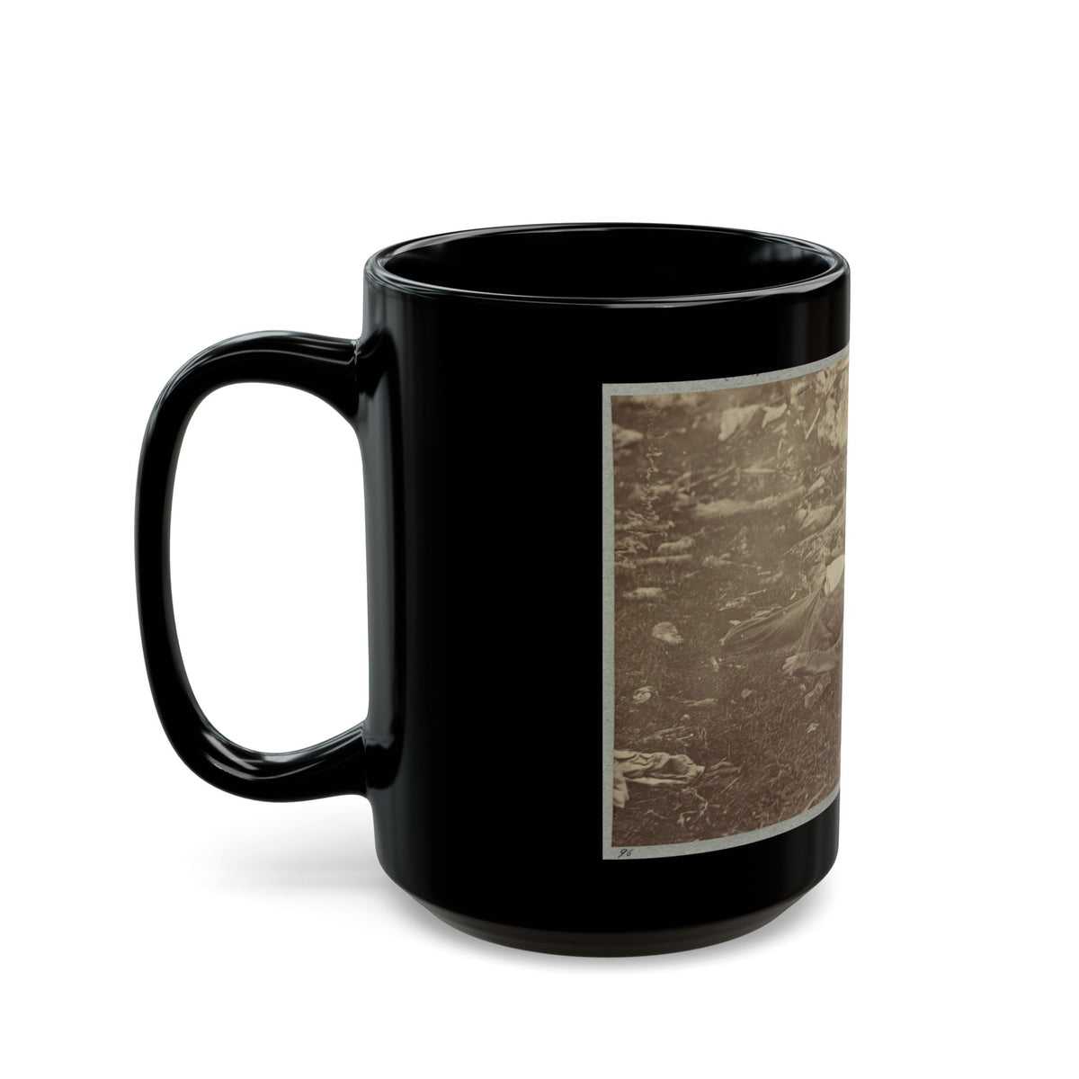 Battlefield Of Gettysburg. Dead Confederate Sharpshooter At Foot Of Little Round Top (U.S. Civil War) Black Coffee Mug