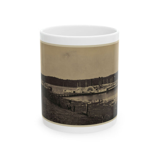 Medical Supply Ships  Connecticut  And  Planter  Docked At A Wharf On The Appomattox River (U.S. Civil War) White Coffee Mug