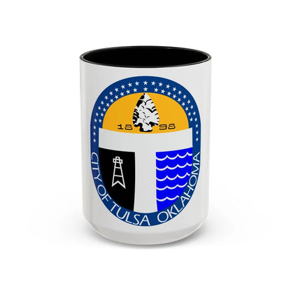 Seal of Tulsa Oklahoma - Accent Coffee Mug-15oz-Black-Go Mug Yourself