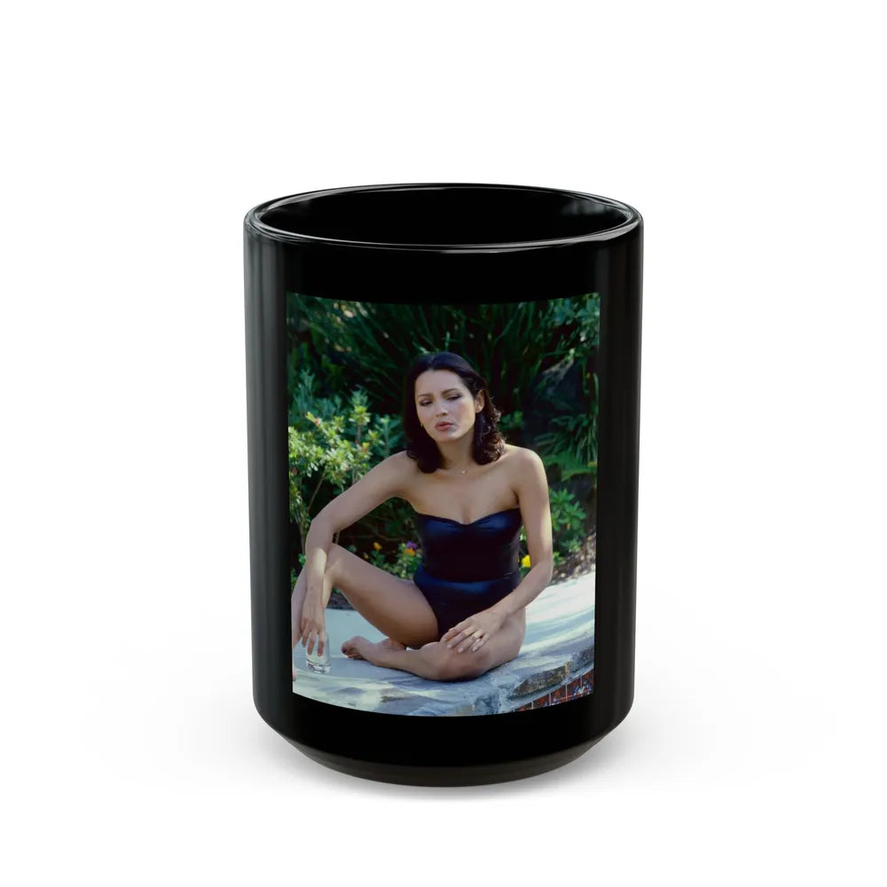 Barbara Carrera #106 (Vintage Female Icon) Black Coffee Mug-15oz-Go Mug Yourself