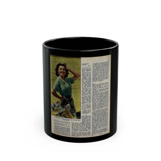 Barbara Rush #275 - B&W Colorized Glamour Photo & Article on Page 21 from Piccolo Dutch Movie Star Mag. 11-8-1953 (Vintage Female Icon) Black Coffee Mug-11oz-Go Mug Yourself