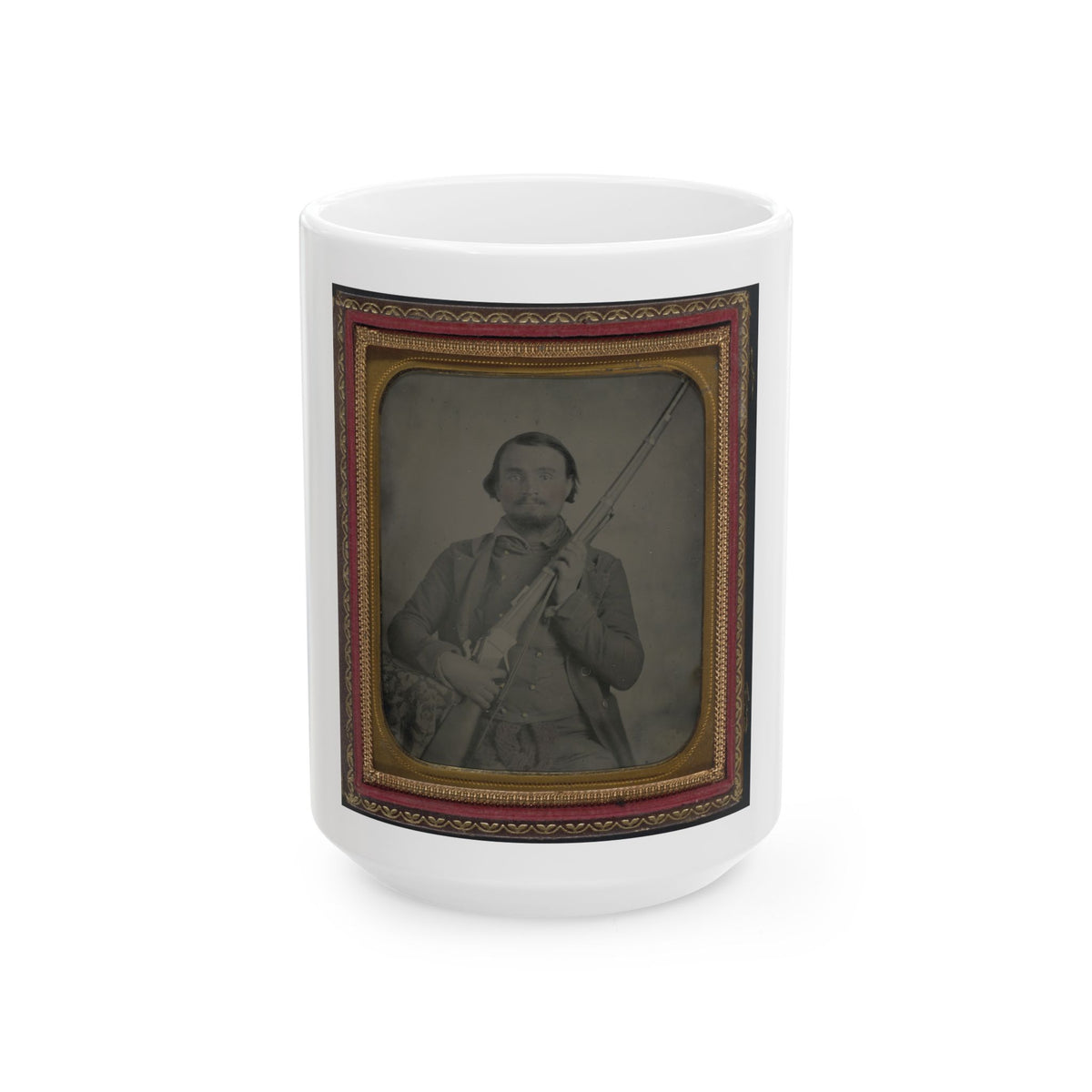 Third Lieutenant John Alphonso Beall Of Company D, 14th Texas Cavalry Regiment, With Berdan Sharps Rifle (U.S. Civil War) White Coffee Mug