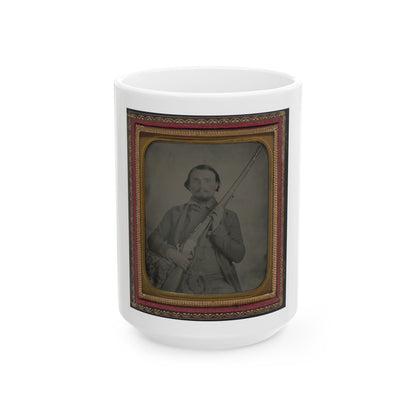 Third Lieutenant John Alphonso Beall Of Company D, 14th Texas Cavalry Regiment, With Berdan Sharps Rifle (U.S. Civil War) White Coffee Mug