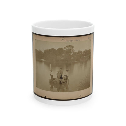 Military Construction In Northern Virginia  Five Men In Three Blanket Boats Strapped Together On The Potomac River (U.S. Civil War) White Coffee Mug
