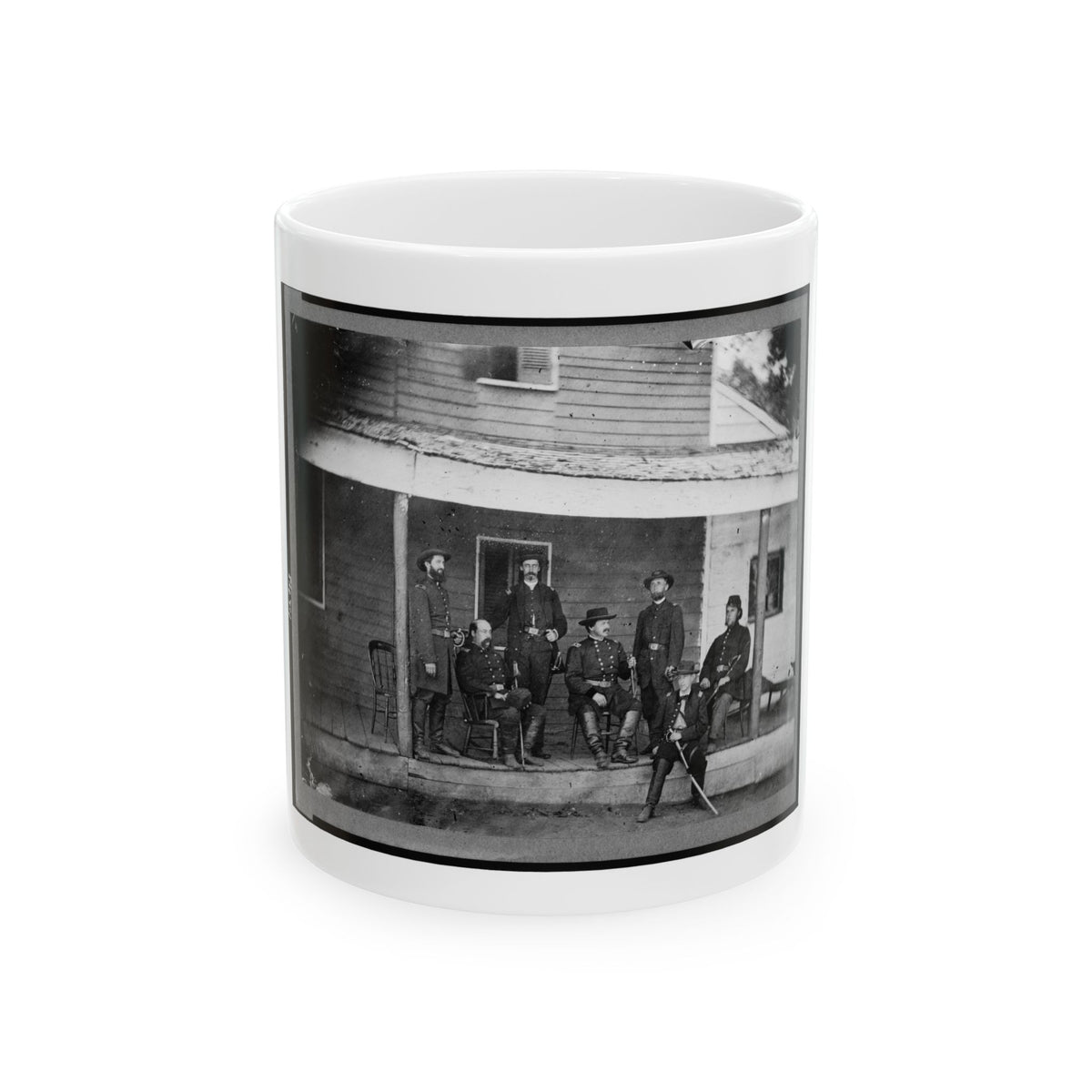 Gen. Alexander Mccook And Staff Posed On Porch Near Washington, D.C. (U.S. Civil War) White Coffee Mug