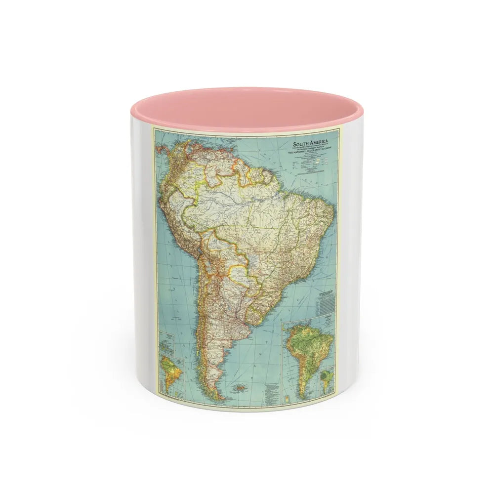 South America (1942) (Map) Accent Coffee Mug-11oz-Pink-Go Mug Yourself