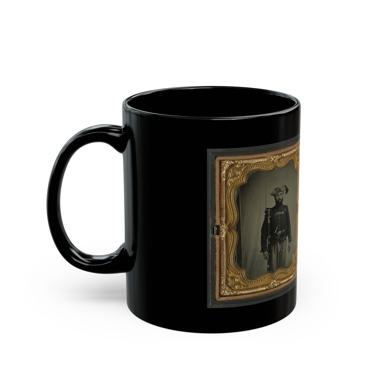 Two Unidentified Soldiers In 34th Ohio Infantry Regiment Uniforms With Bayoneted Muskets (U.S. Civil War) Black Coffee Mug