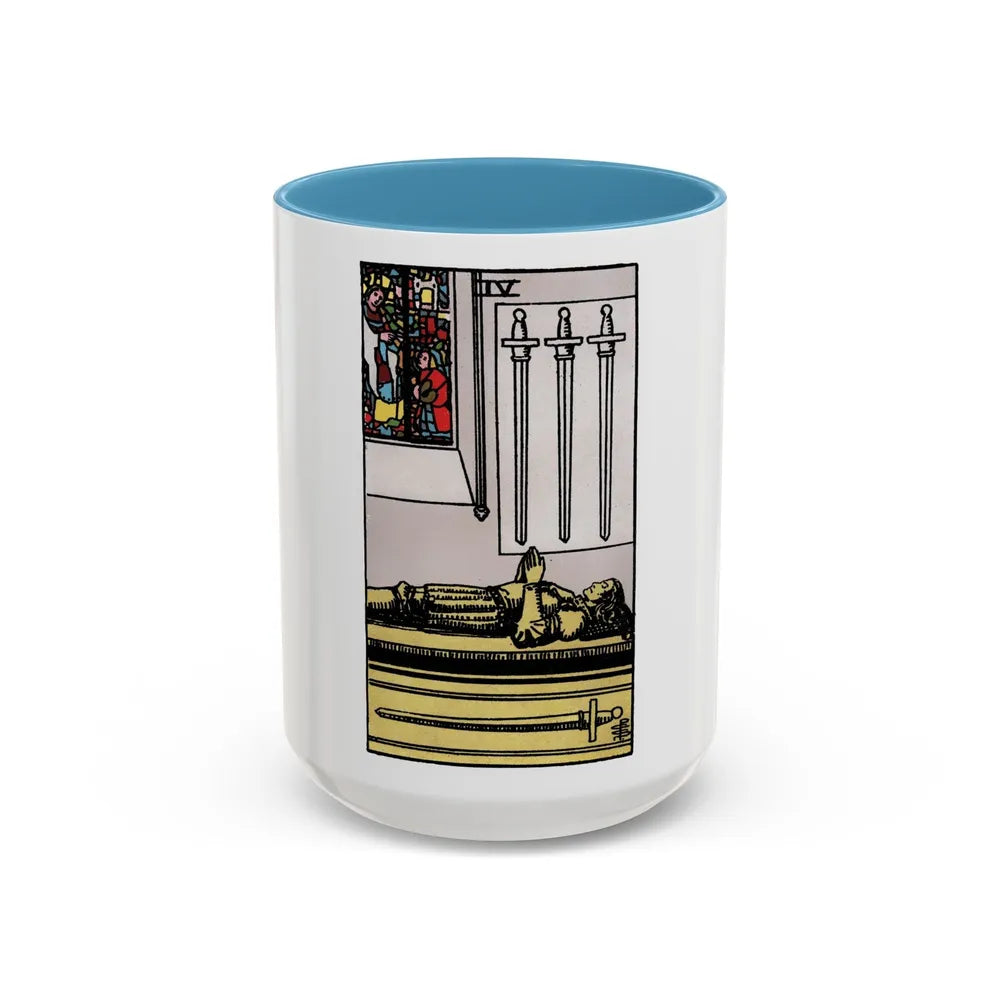 The 4 of Swords (Tarot Card) Accent Coffee Mug-15oz-Light Blue-Go Mug Yourself