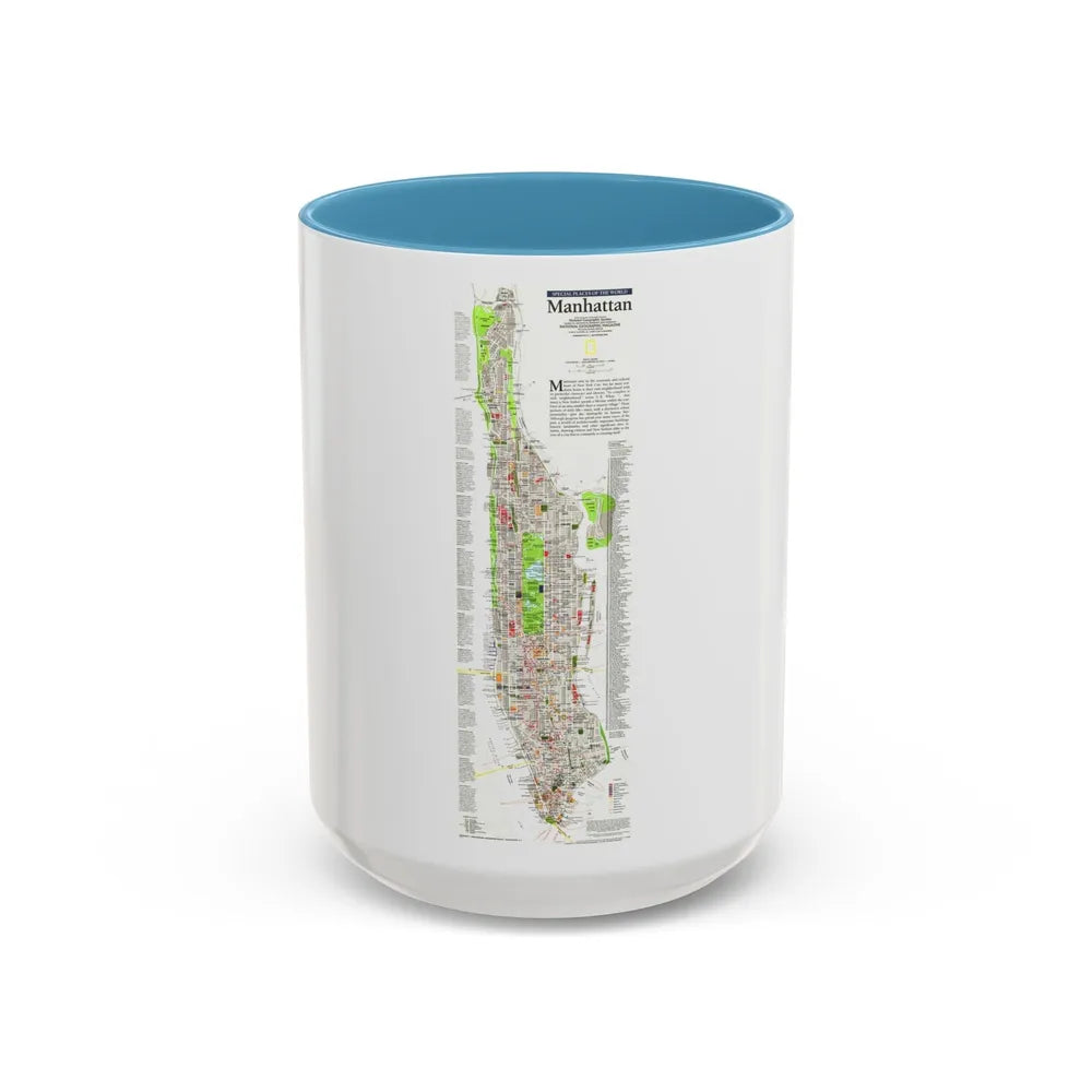 USA - Manhattan (1990) (Map) Accent Coffee Mug-15oz-Light Blue-Go Mug Yourself