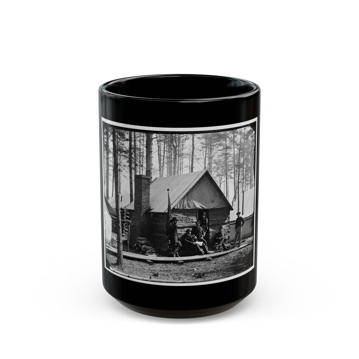 Brandy Station, Va. Officers In Front Of Winter Quarters At Army Of The Potomac Headquarters (U.S. Civil War) Black Coffee Mug