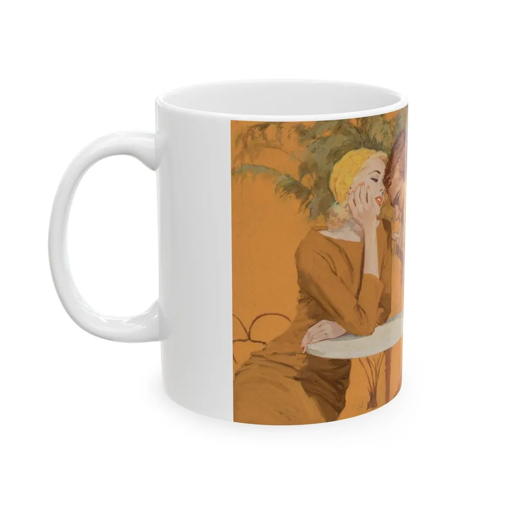 Couple at Cafe table, magazine illustration - White Coffee Mug-Go Mug Yourself