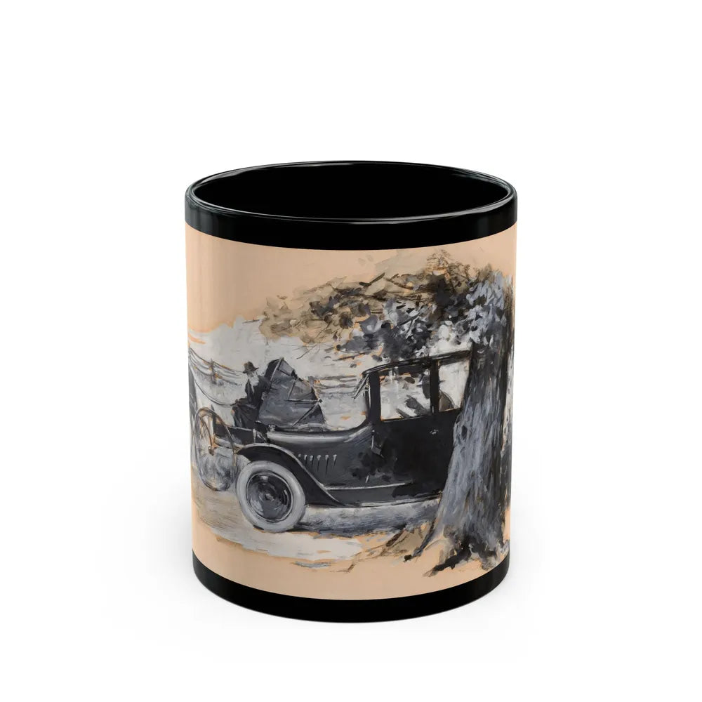 Car Passing a Buggy, Chevrolet ad illustration, 1925 - Black Coffee Mug-11oz-Go Mug Yourself