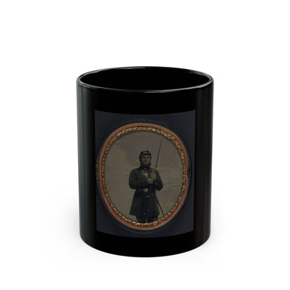 Unidentified Soldier In Union Uniform With Bayoneted Musket And Scabbard (U.S. Civil War) Black Coffee Mug