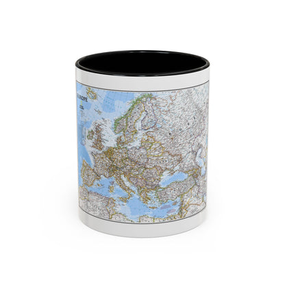 Political map of Europe with national borders, labelled seas and neighbouring Russia and North Africa.