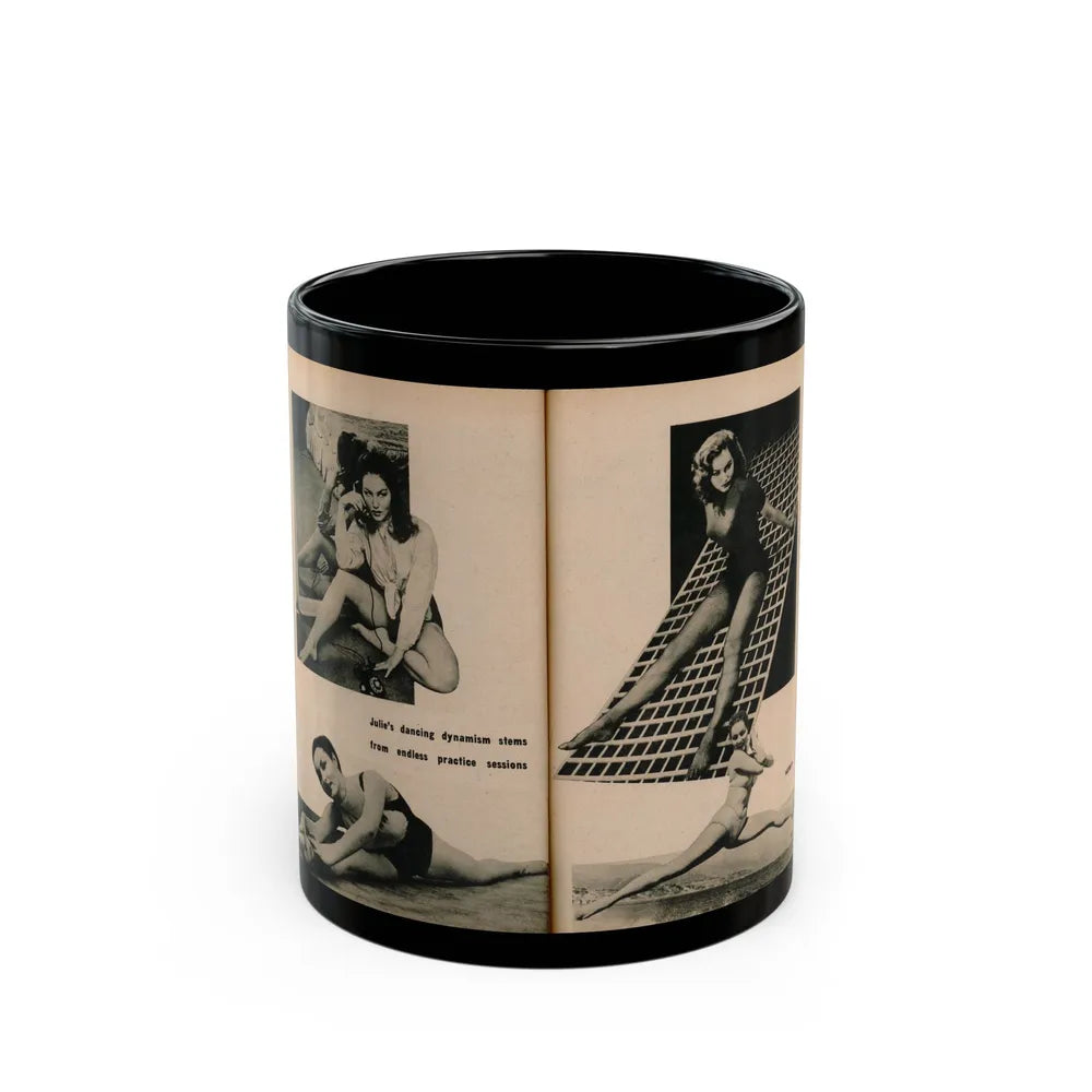 Julie Newmar #493 - Pages 54-55 Pages 5 & 6 of 8 with, Julie+4 B&W Photos & 1 Caption from EYE Digest Mag. December '54 (Vintage Female Icon) Black Coffee Mug-11oz-Go Mug Yourself