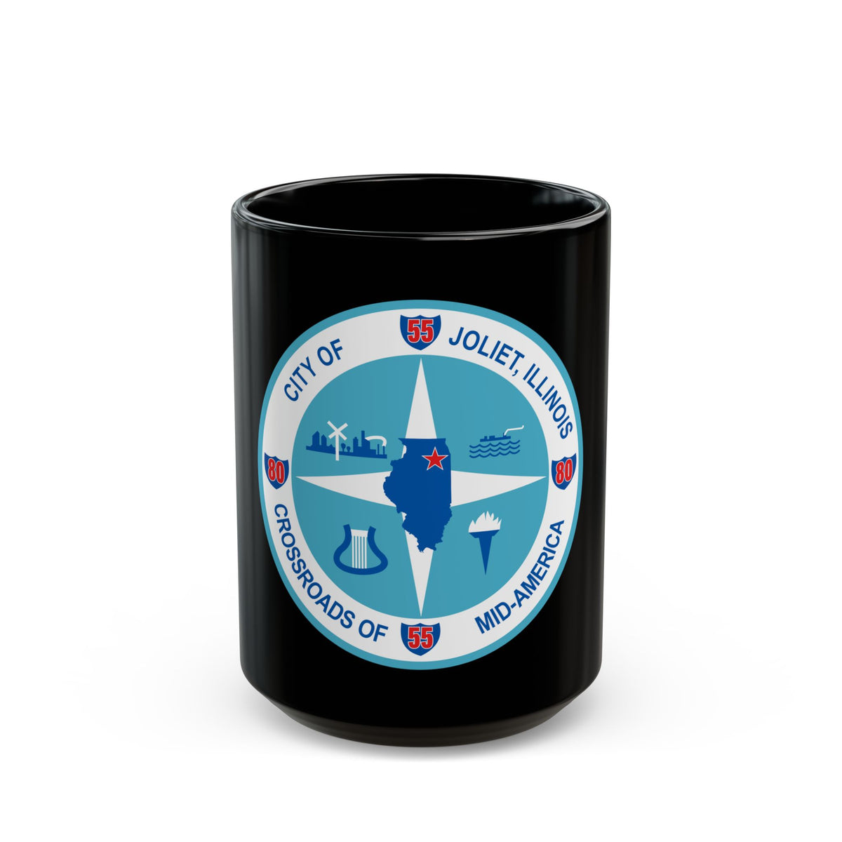 Seal of Joliet Illinois - Black Coffee Mug
