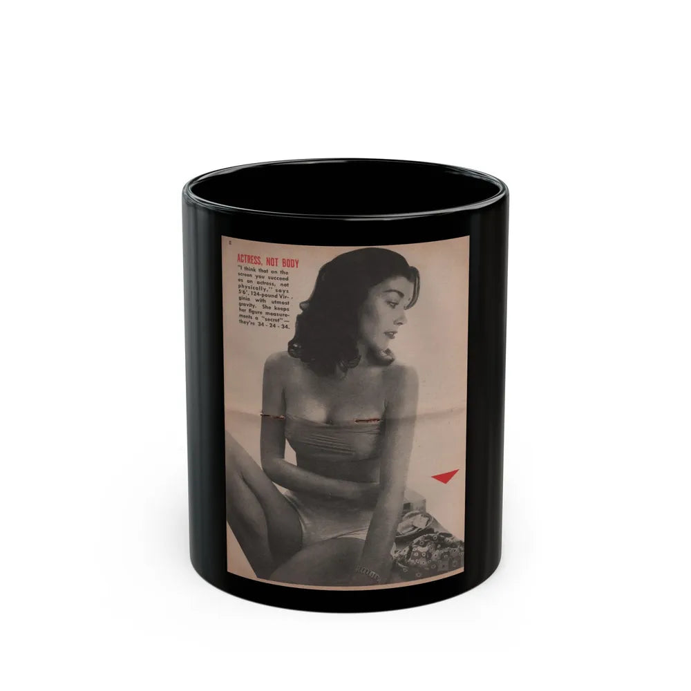 Virginia Leith #44 - People Today Pocket Mag. 2-23-55 - B&W Centerfold Photo+Caption (Vintage Female Icon) Black Coffee Mug-11oz-Go Mug Yourself