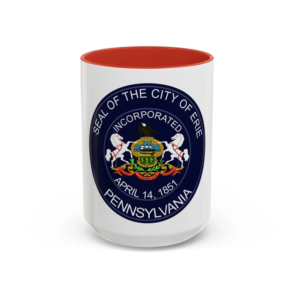 Seal of Erie Pennsylvania - Accent Coffee Mug-15oz-Red-Go Mug Yourself