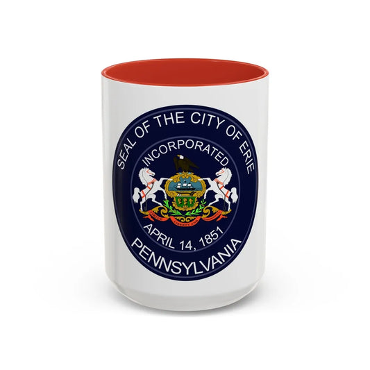 Seal of Erie Pennsylvania - Accent Coffee Mug-15oz-Red-Go Mug Yourself