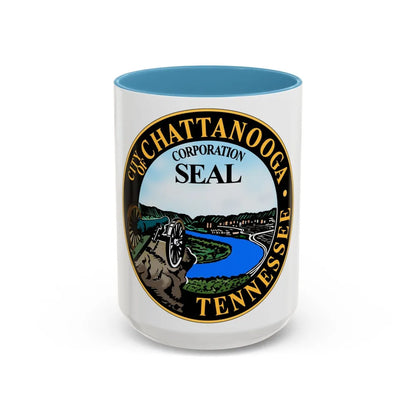 Seal of Chattanooga Tennessee - Accent Coffee Mug-15oz-Light Blue-Go Mug Yourself