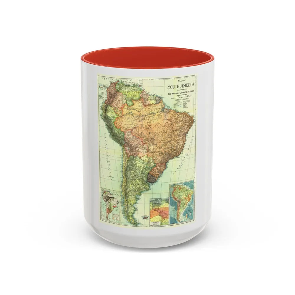 South America (1921) (Map) Accent Coffee Mug-15oz-Red-Go Mug Yourself