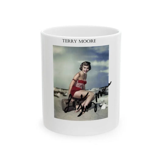 Terry Moore #546 - 3.5x5.5 1-Piece Color Barefoot Swimsuit Cheesecake Photo (Vintage Female Icon) White Coffee Mug-11oz-Go Mug Yourself