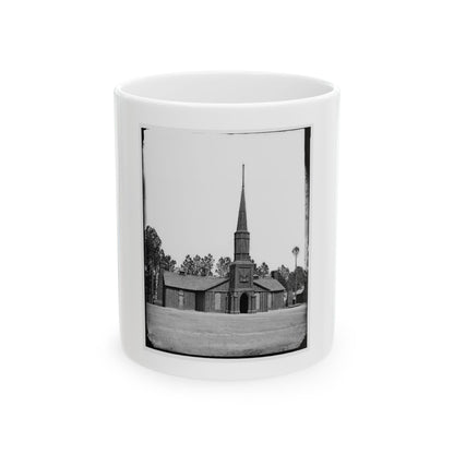 Poplar Grove, Va. Log Church Built By The 50th New York Engineers, With The Engineer Insignia Above The Door (U.S. Civil War) White Coffee Mug