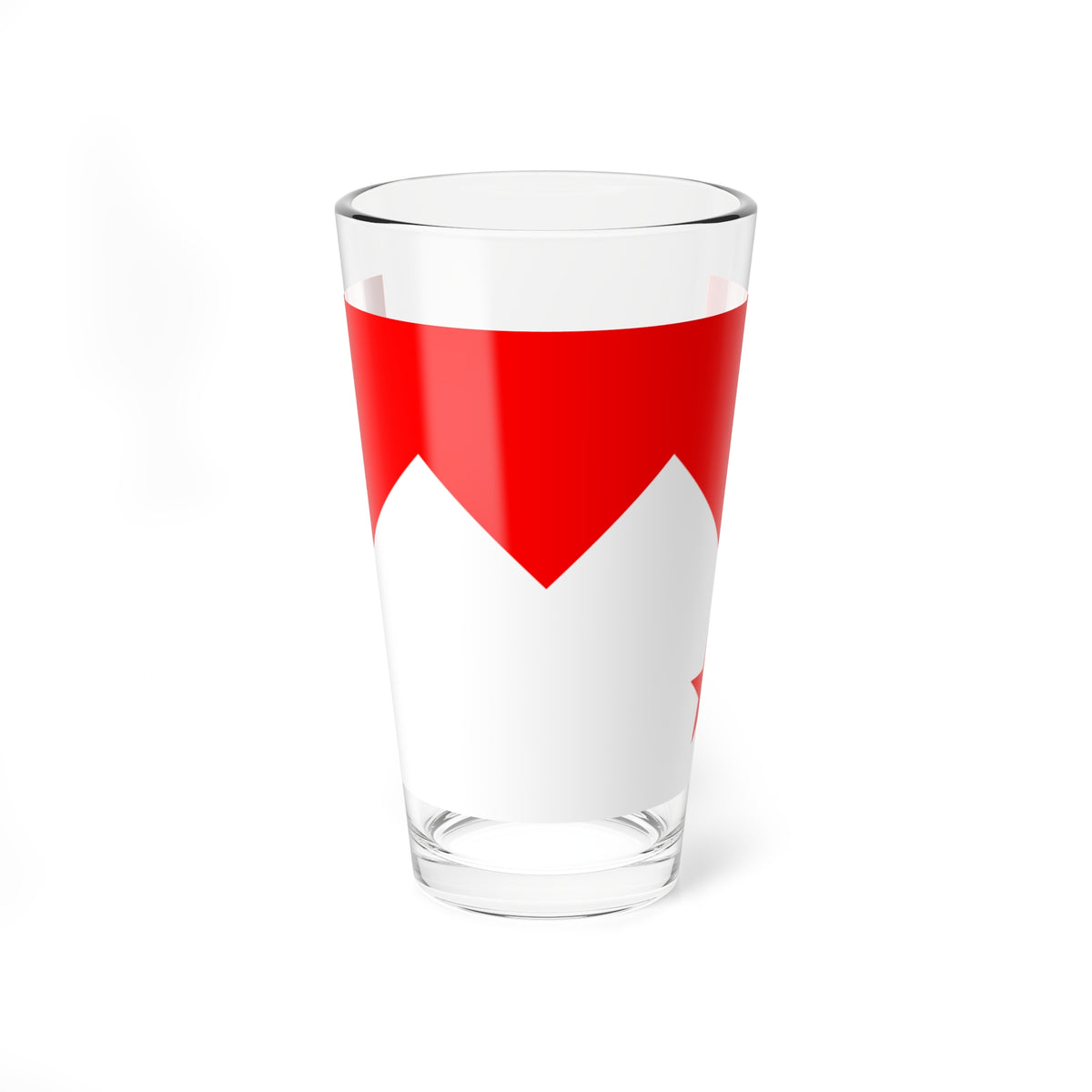 Solid red band with a three-peaked zigzag lower edge across the top of a white field, small red star lower right.