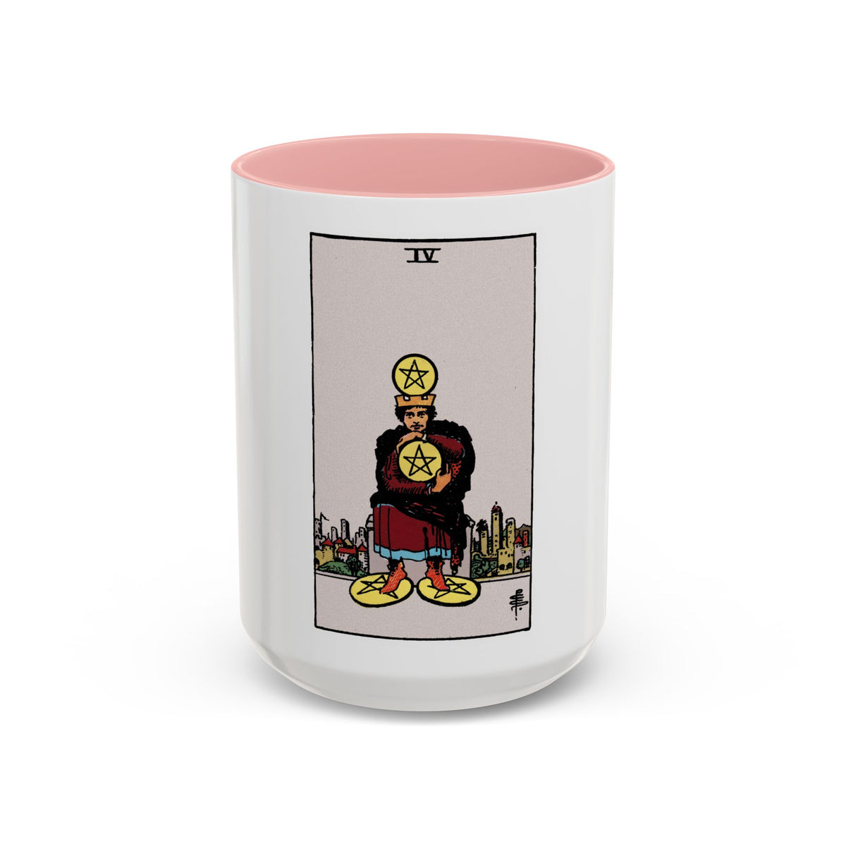 The 4 of Pentacles (Tarot Card) Accent Coffee Mug
