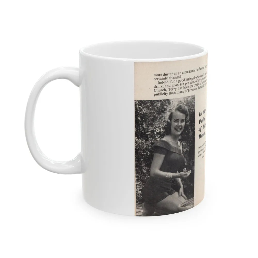 Terry Moore #437 - 66 PHOTOGRAPHS OF Terry MOORE U.K. Pocket Mag. Pages 4 & 5 (Vintage Female Icon) White Coffee Mug-Go Mug Yourself