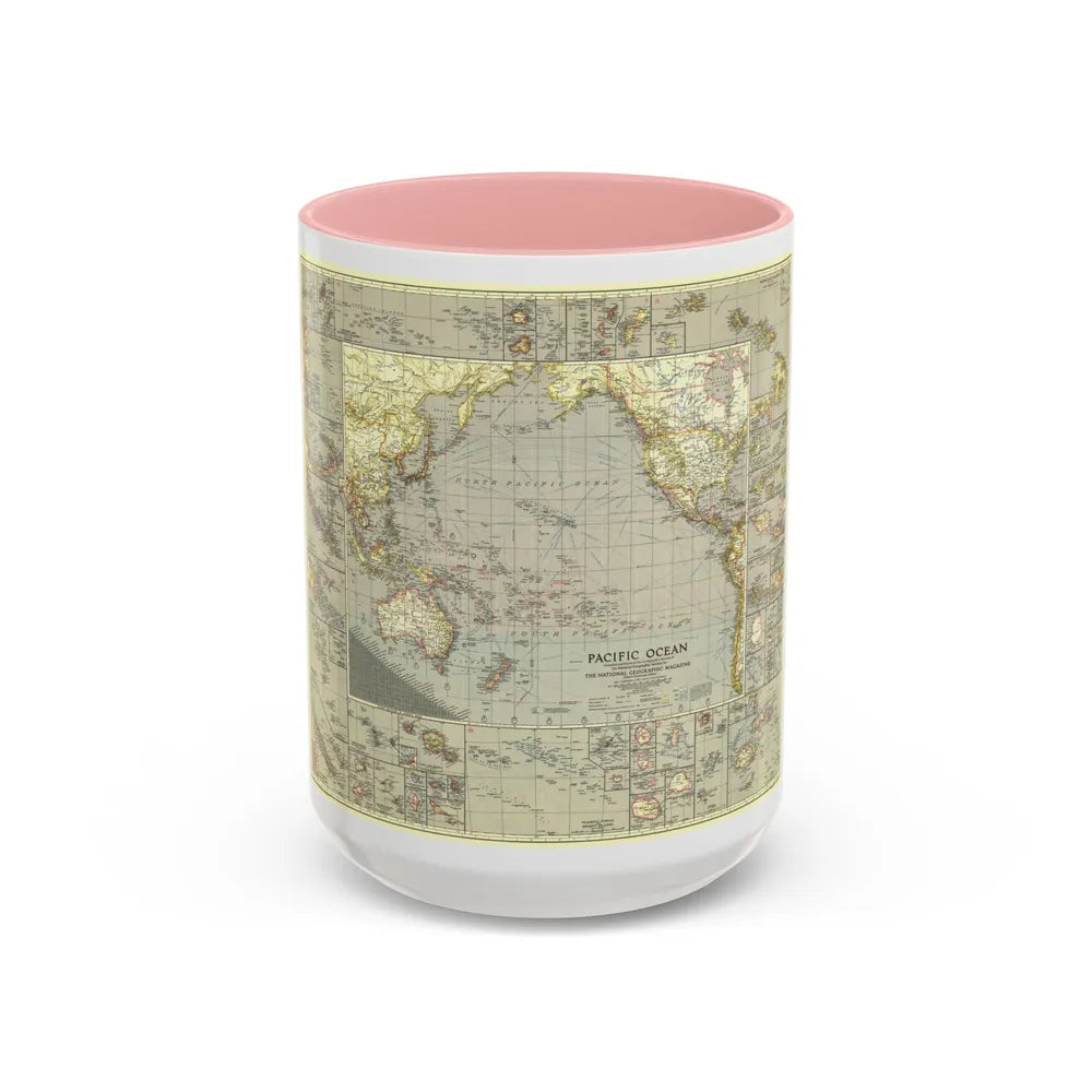 Pacific Ocean (1936) (Map) Accent Coffee Mug-15oz-Pink-Go Mug Yourself