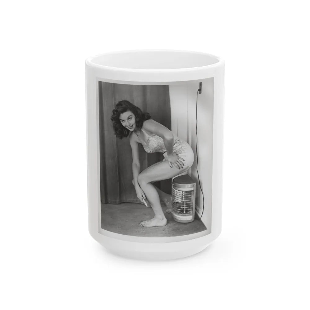 Elaine Stewart #165 - Negative Struck B&W 8x10 50's Era Full Body 1 Piece Swimsuit Cheesecake HQ Photo (Vintage Female Icon) White Coffee Mug-15oz-Go Mug Yourself