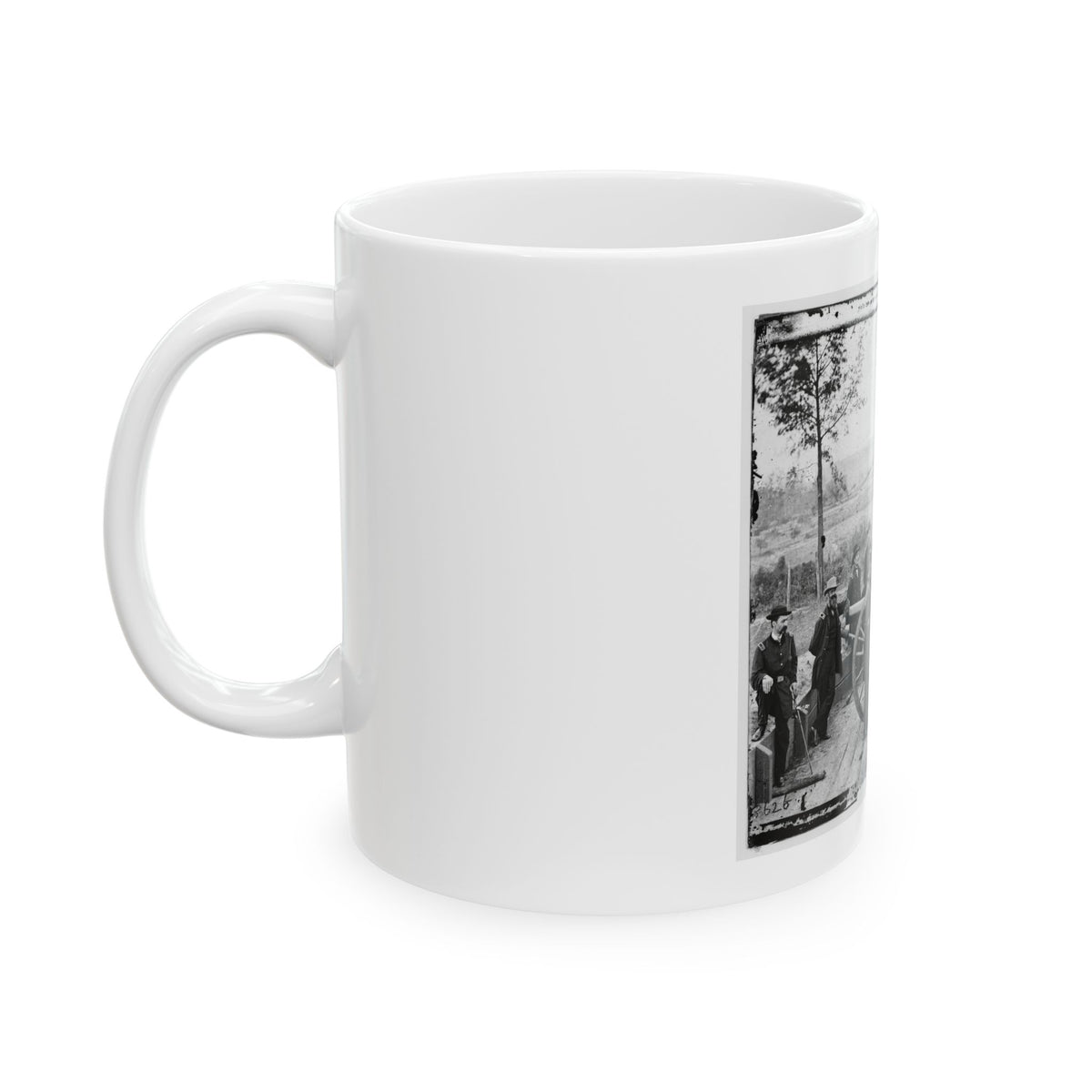 Atlanta, Ga. Gen. William T. Sherman, Leaning On Breach Of Gun, And Staff At Federal Fort No. 7 (U.S. Civil War) White Coffee Mug