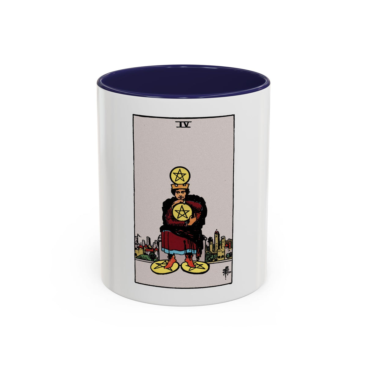 The 4 of Pentacles (Tarot Card) Accent Coffee Mug
